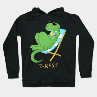 Dramabite T-Rest T-Rex Cute TRex Relax Holiday Beach Dinosaur Dino Funny Hoodie